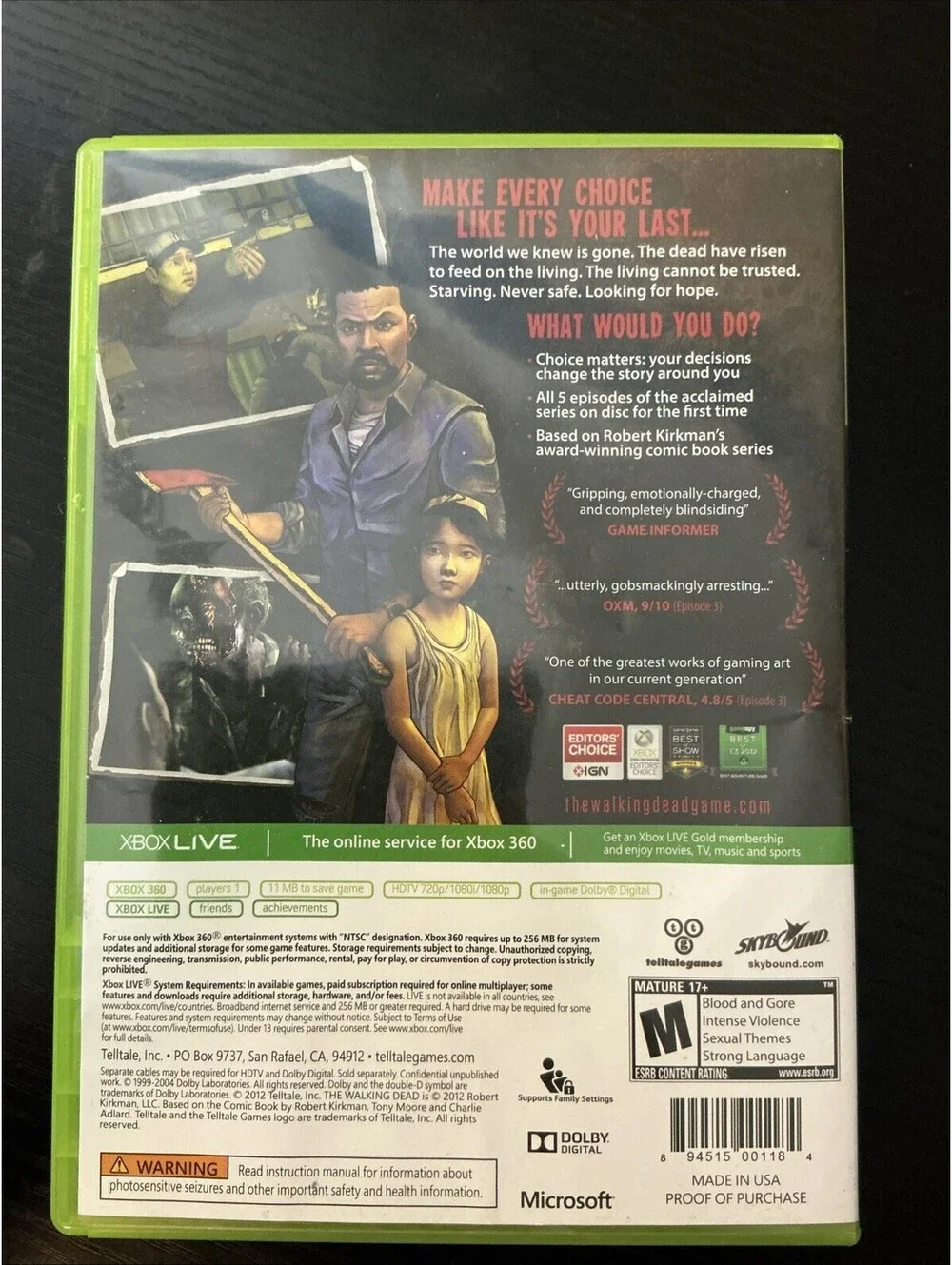 The Walking Dead: A Telltale Games Series (Microsoft Xbox 360) - CIB - Tested